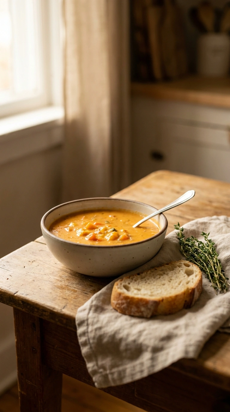 creamy comforting sweet potato chowder ready to serve