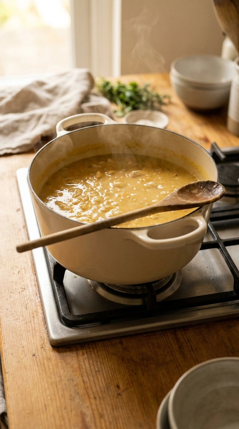 Cooking instructions for creamy hearty chicken lentil soup