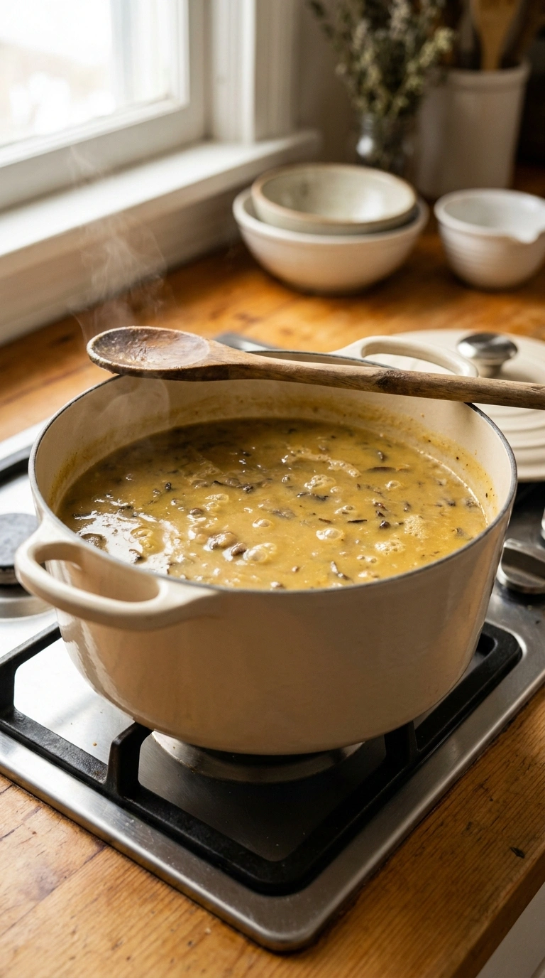Cooking instructions for creamy hearty wild rice mushroom soup