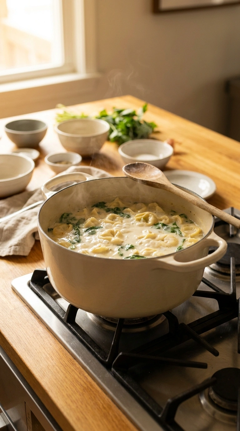 Cooking instructions for creamy hearty chicken tortellini soup