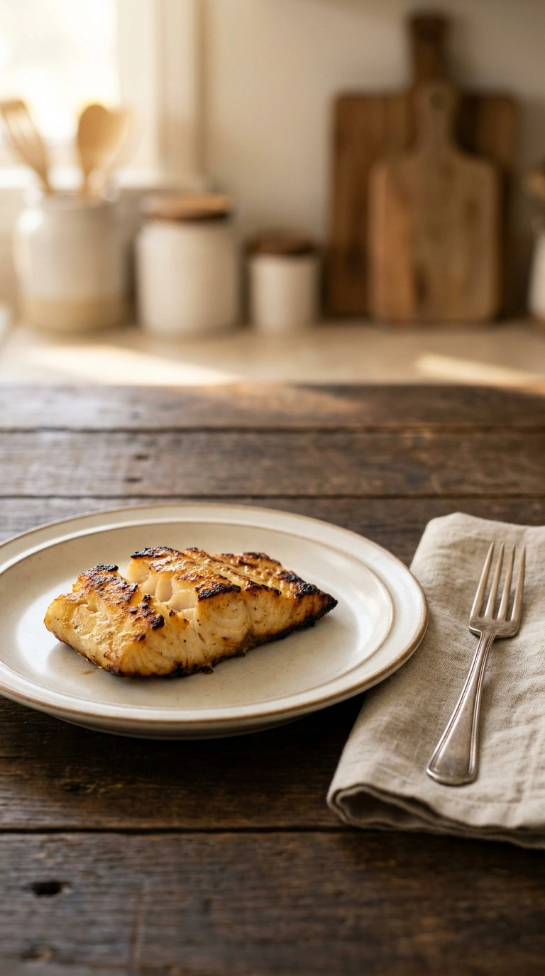 flaky smoky grilled cod ready to serve