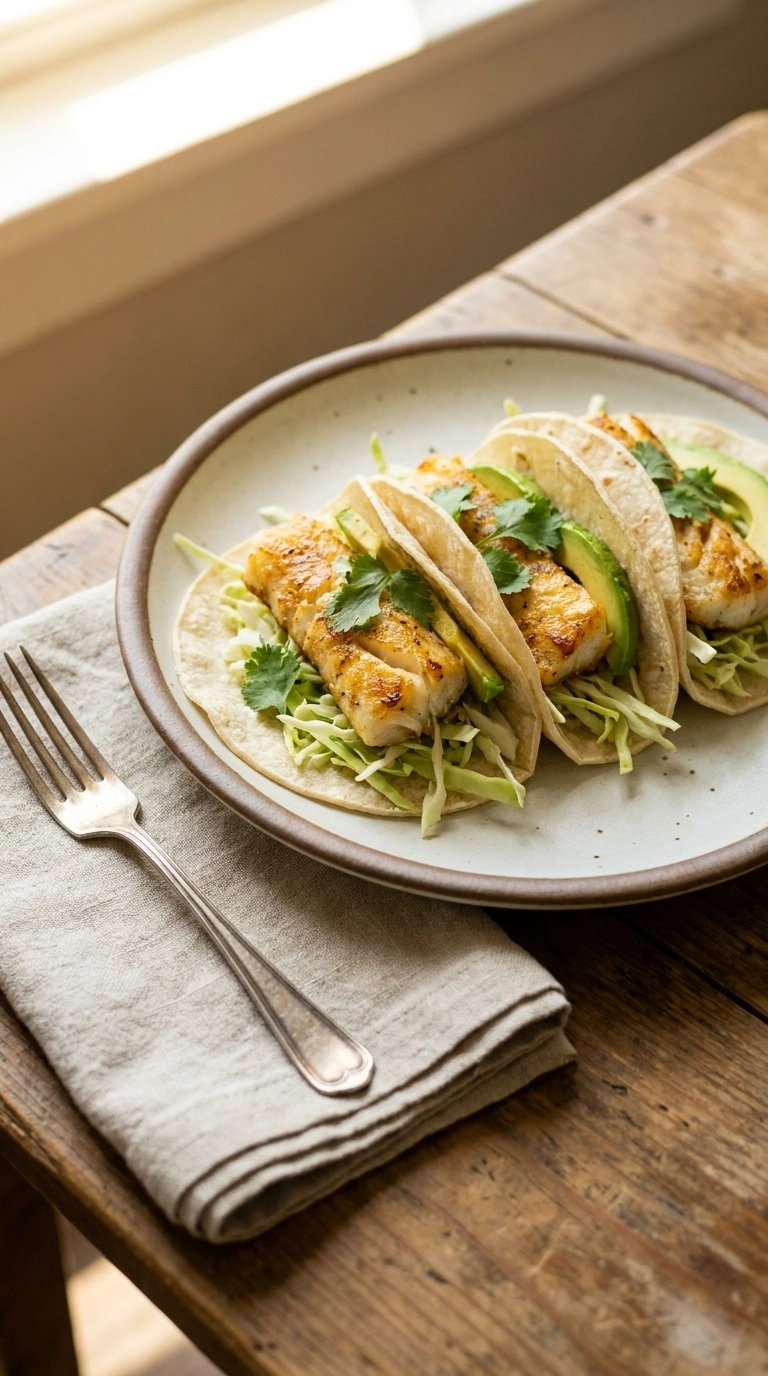 flaky smoky grilled cod tacos ready to serve