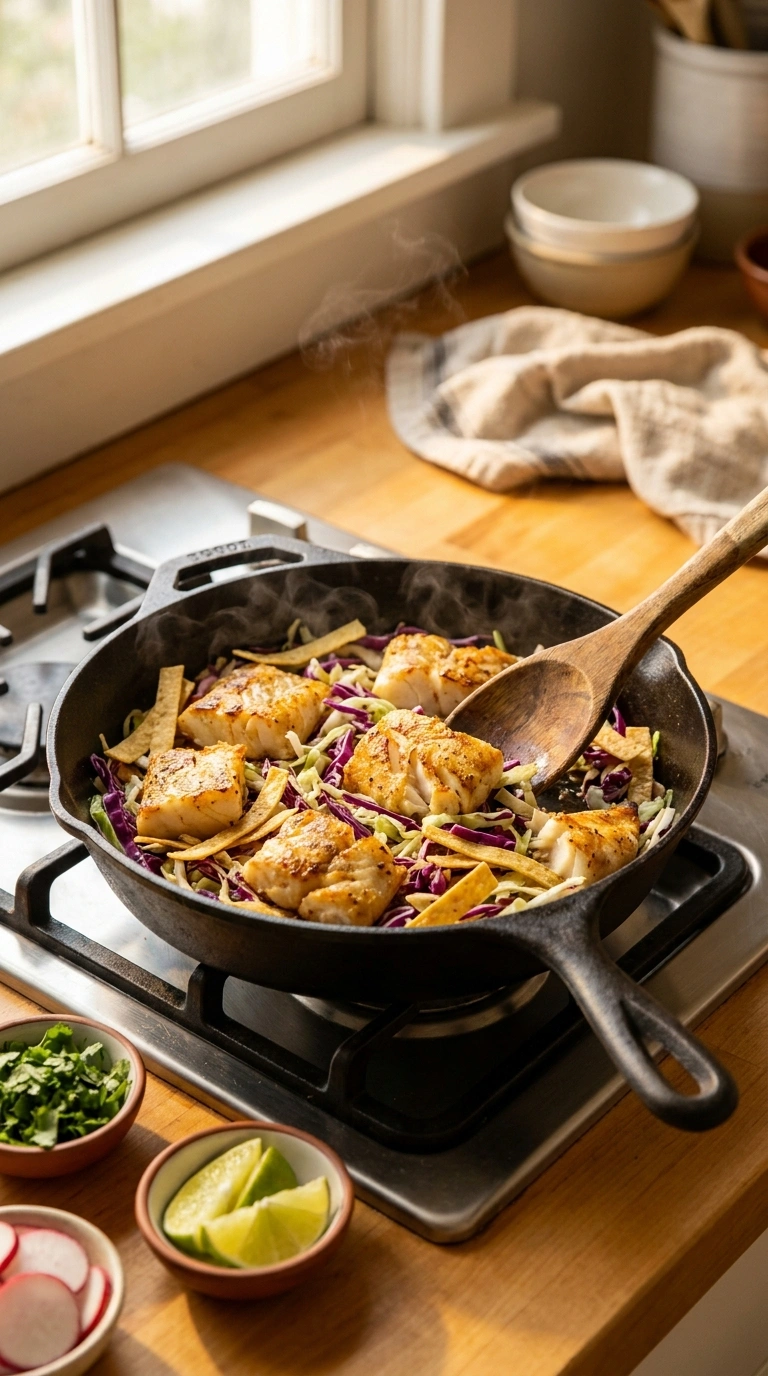 Cooking instructions for flaky smoky grilled cod tacos