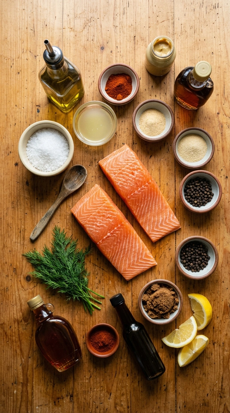 Ingredients for smoky tender grilled salmon