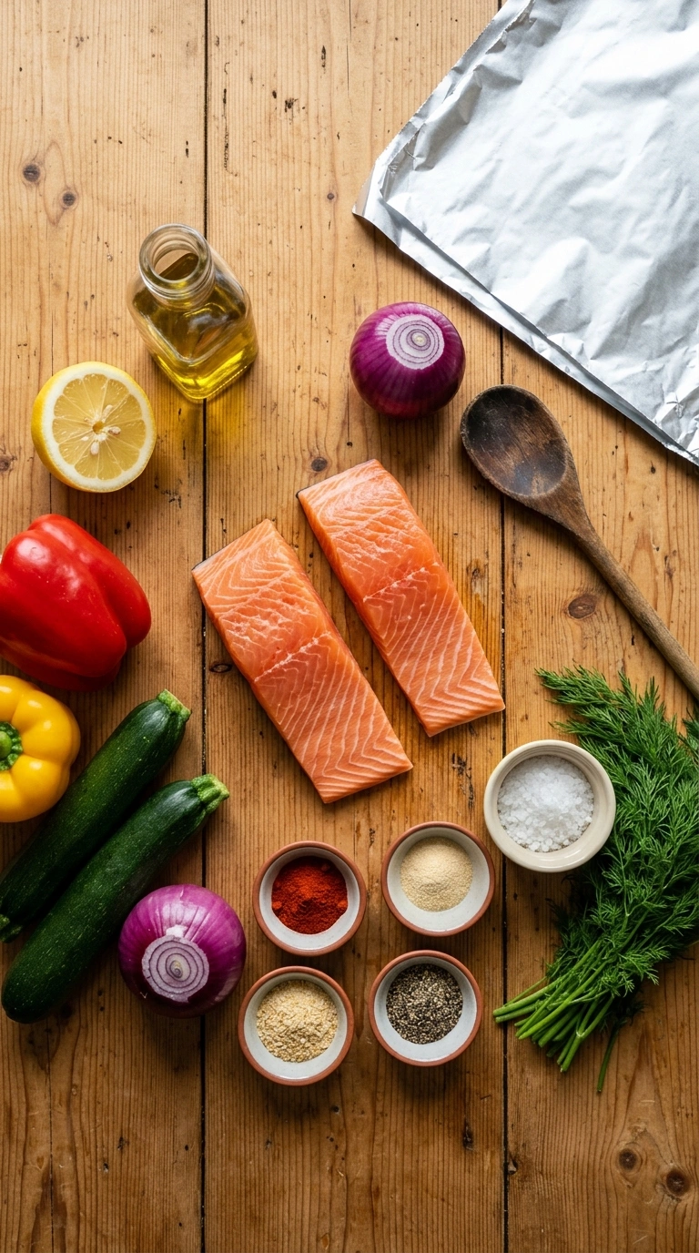 Ingredients for smoky tender grilled salmon foil packs