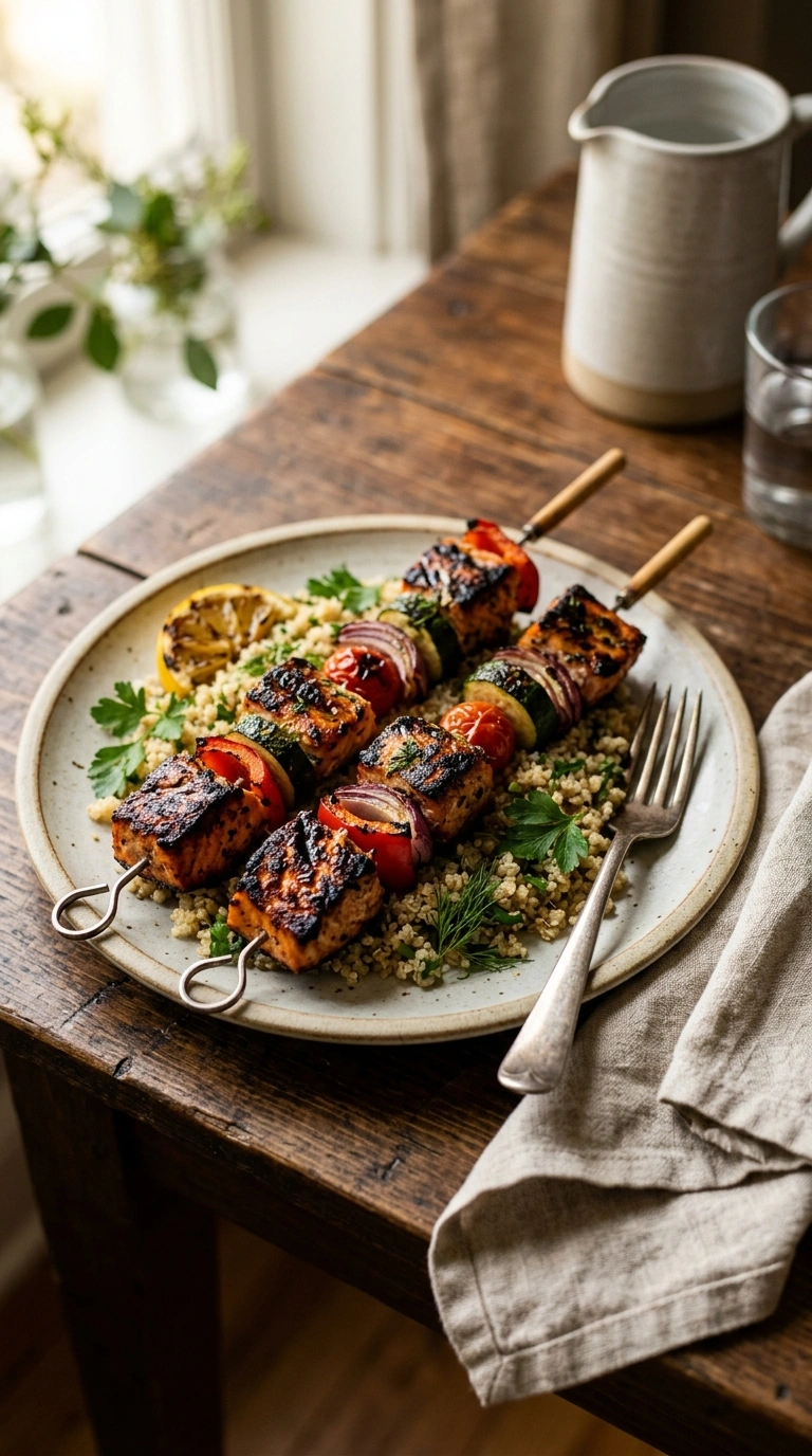 smoky tender grilled salmon skewers ready to serve