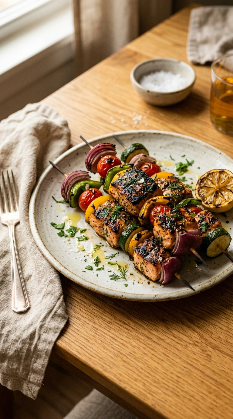 Smoky Tender Grilled Salmon Skewers | 25-Min Easy Family Fall Dinner