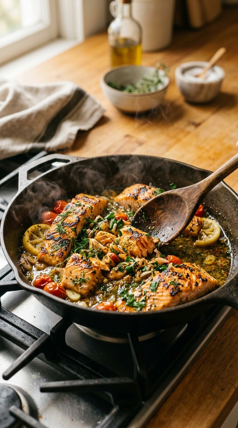 Cooking instructions for smoky tender grilled salmon lemon herb