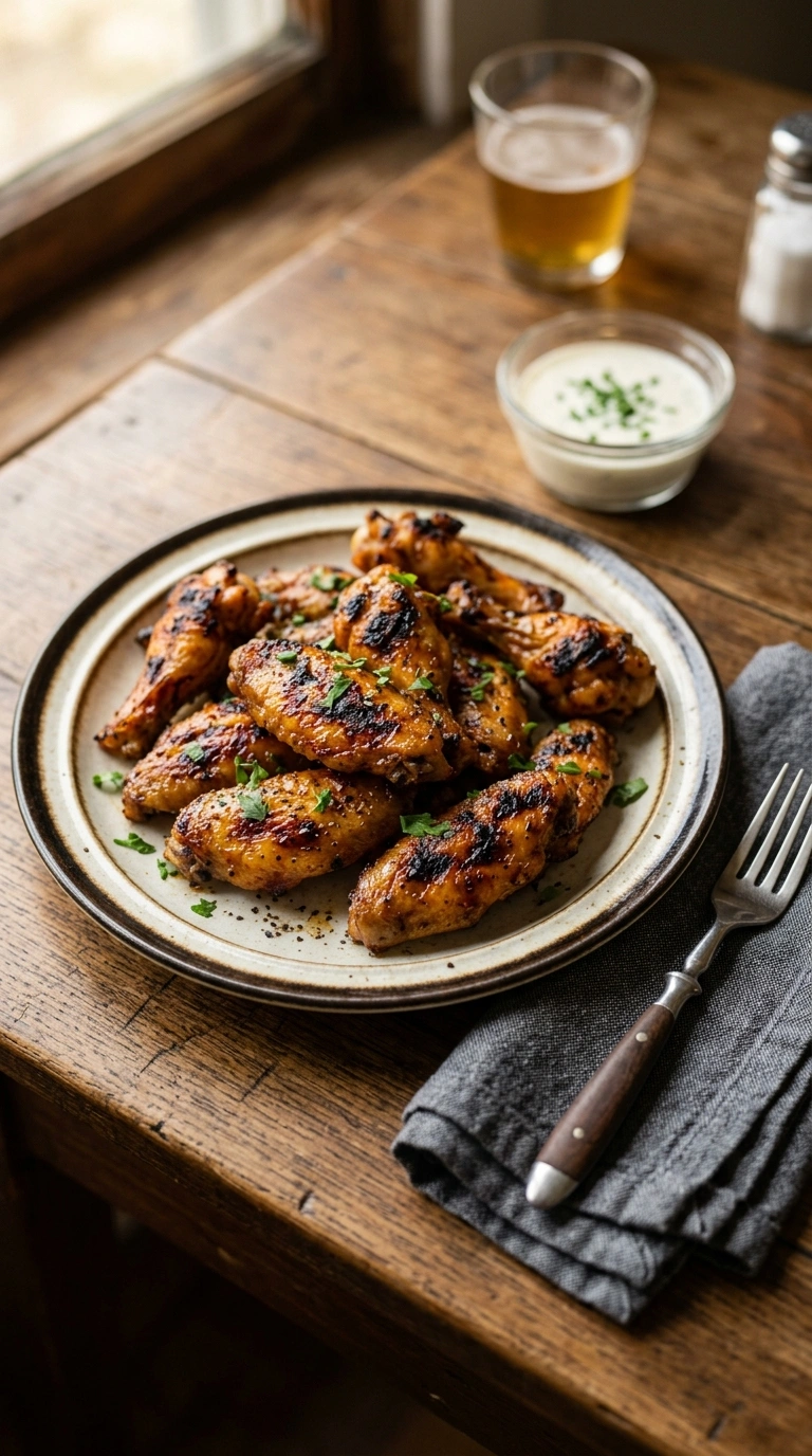 juicy smoky tailgate grilled chicken wings ready to serve