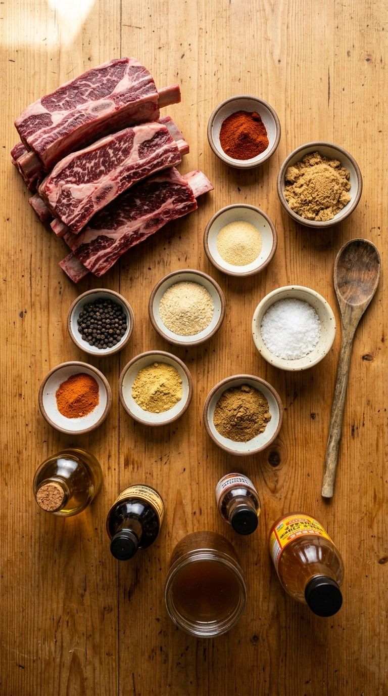 Ingredients for juicy smoky tailgate grilled beef ribs