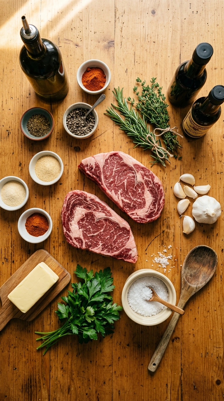 Ingredients for charred smoky labor day grilled steak