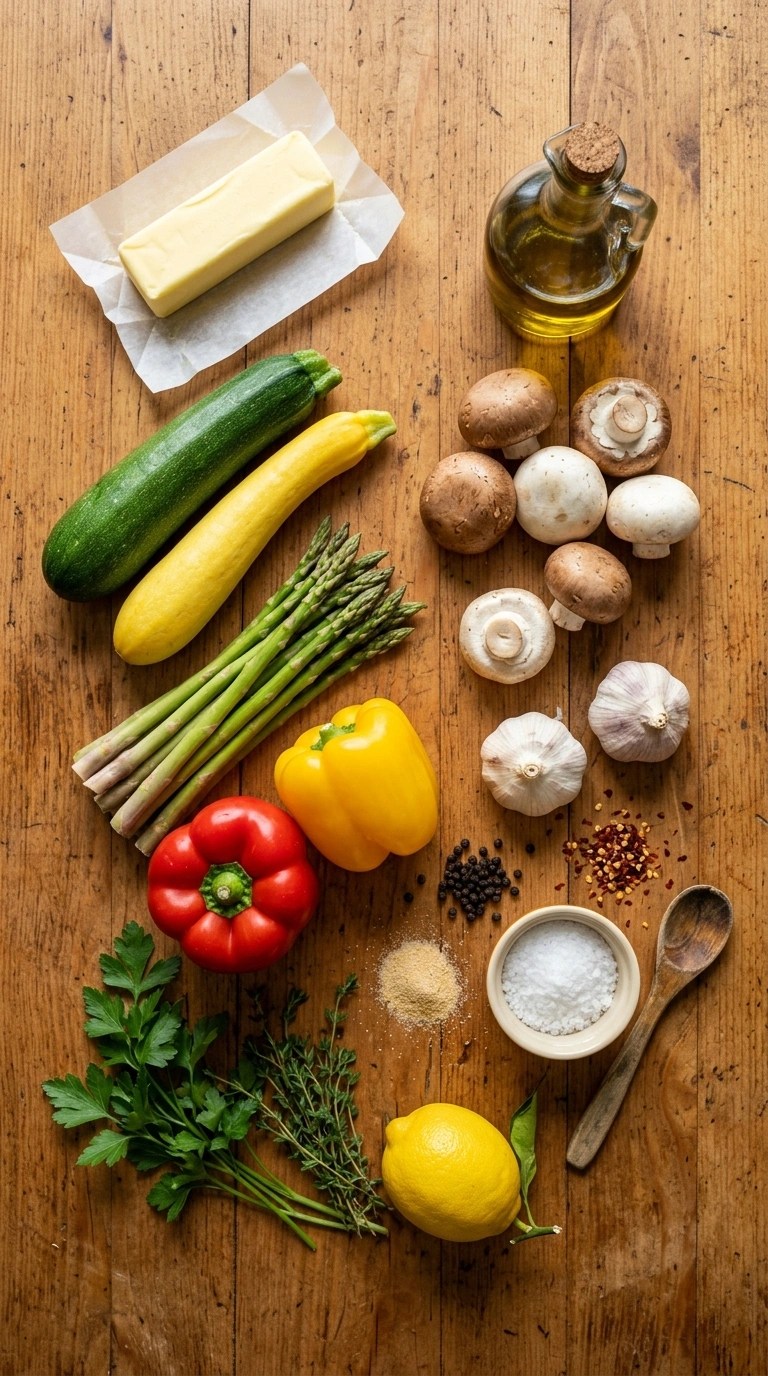 Ingredients for charred buttery labor day grilled veggies